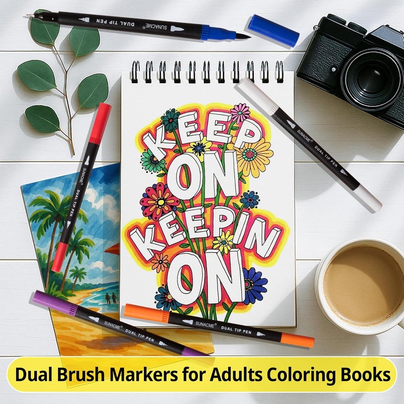 sunacme 36 Colors Dual Brush Marker Pens, Art Marker Set with Brush and Fineliner Tip for Adults Coloring Books, Journaling, Note Taking - Image 5